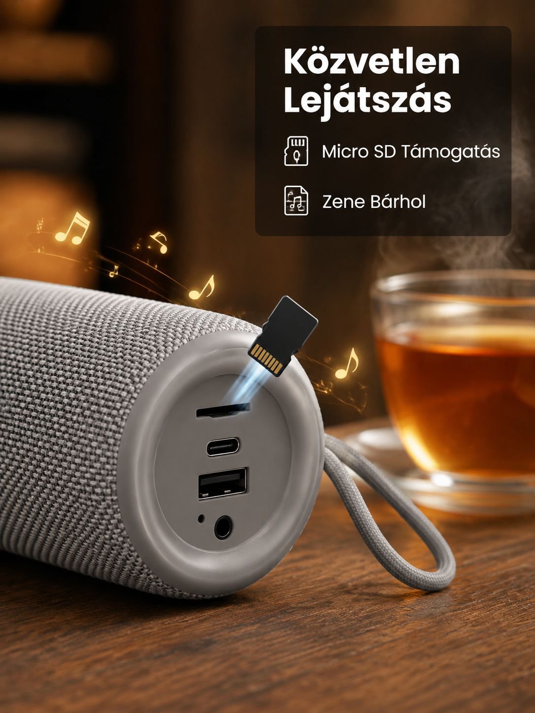 Hordozható Bluetooth hangszóró mélynyomóval, kültéri használatra, memóriakártya foglalattal