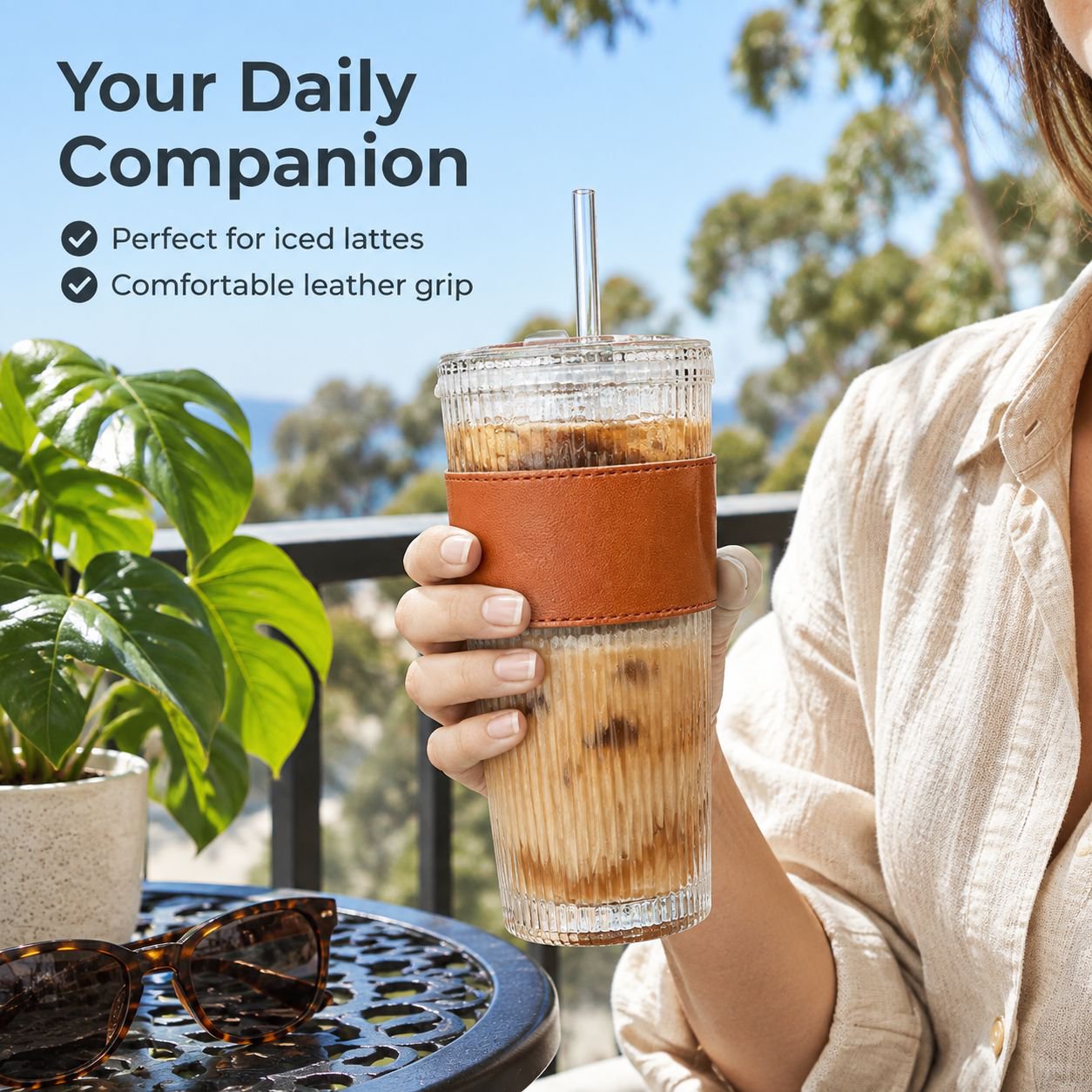 Minimalist Vertical Stripe Clear Glass Coffee Cup