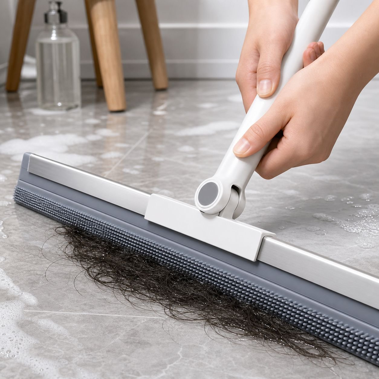 Escoba mágica 2 en 1 facilitando la limpieza del baño