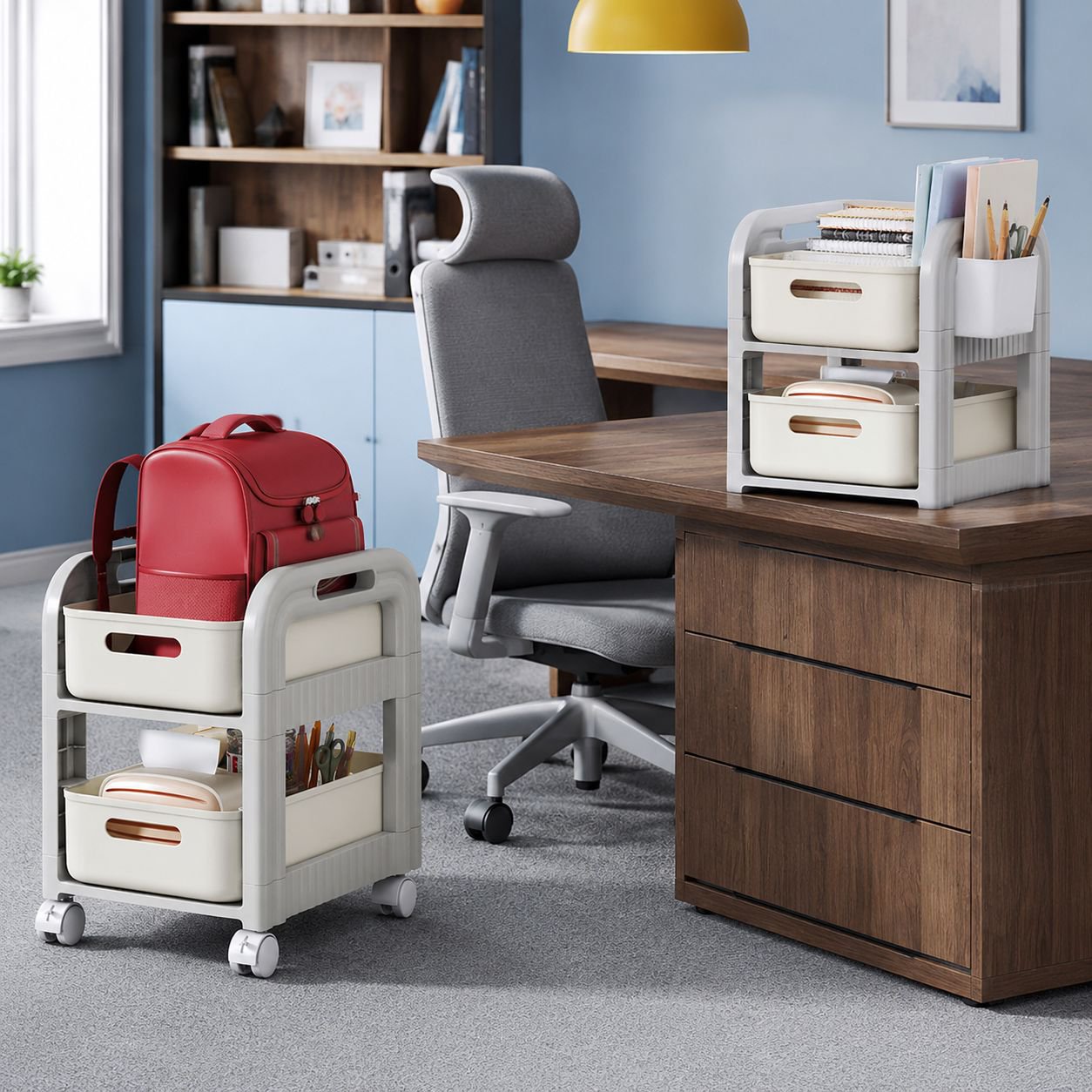 Home cabinet storage solution for books and bags