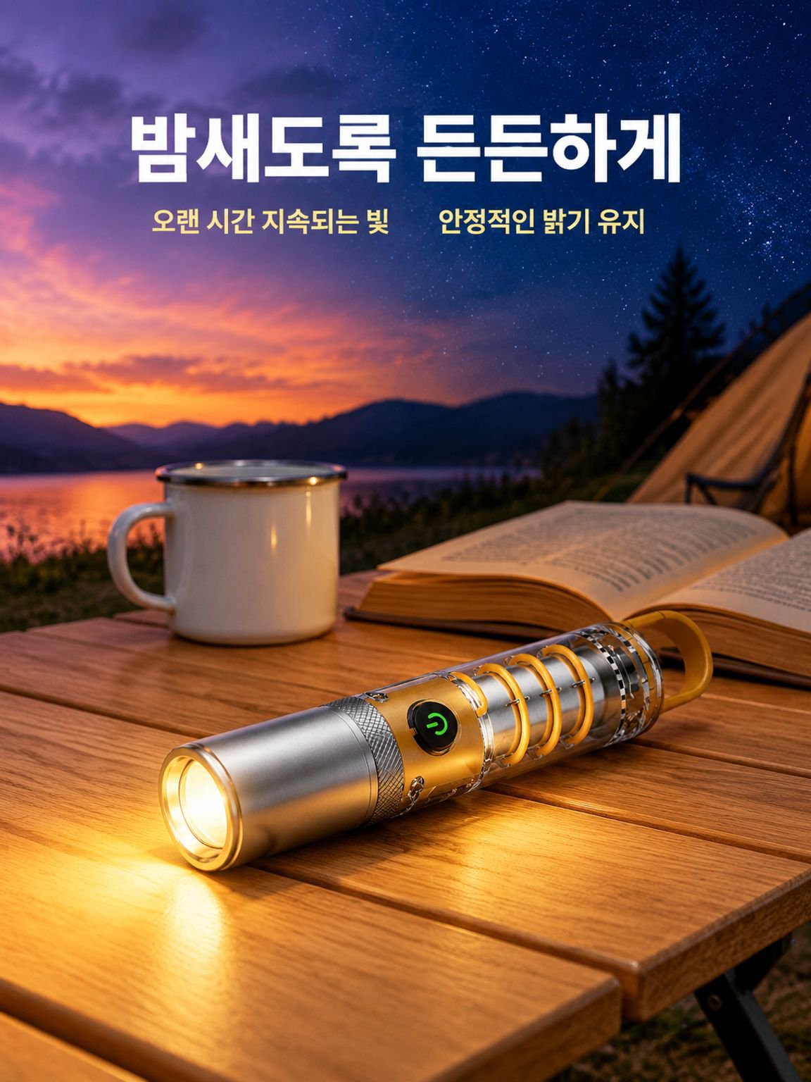 효율적 긴 지속성 손전등 야외 캠핑 고리 비상 작업 변광등