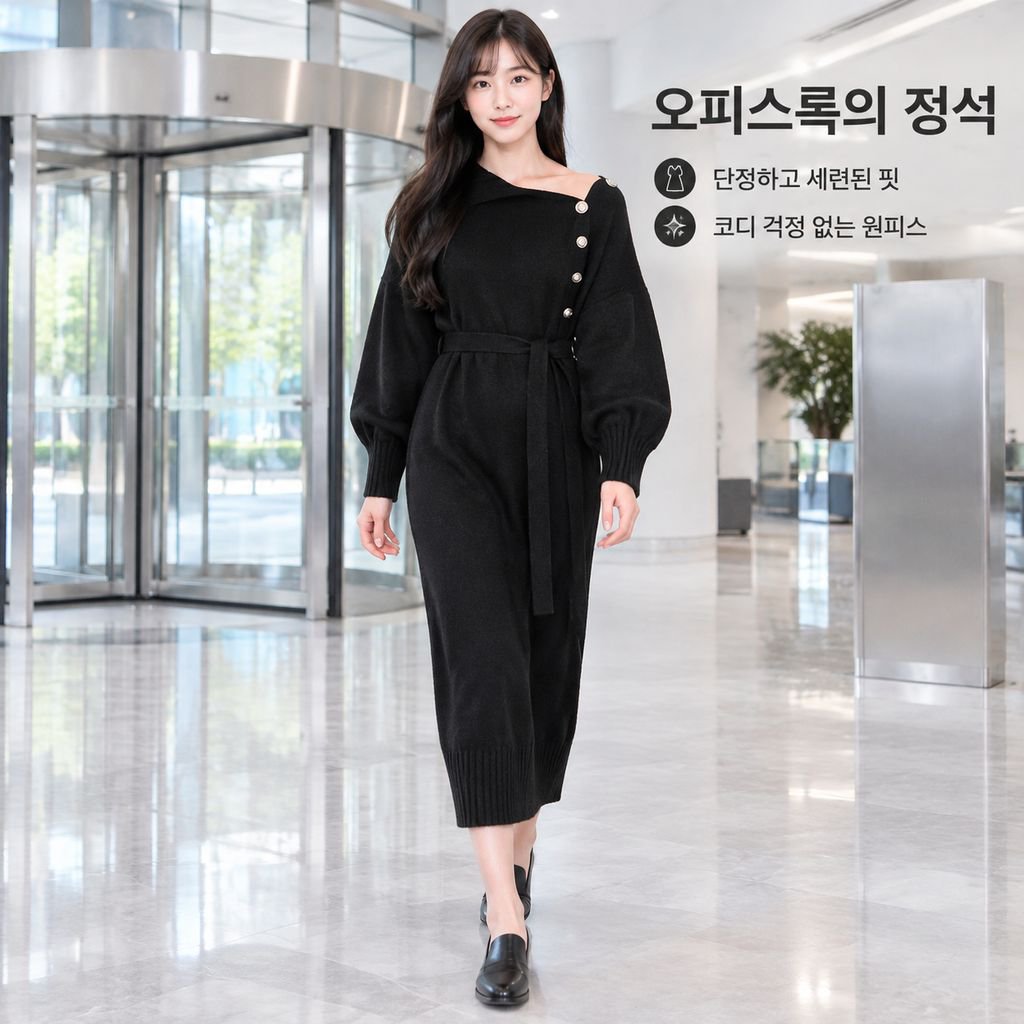 봄가을 여성 코트 이너 롱 니트 원피스 미디 스웨터 드레스