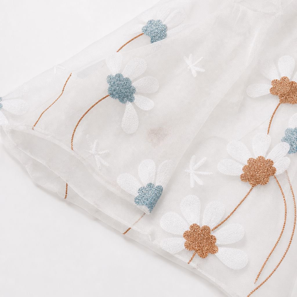 Wohnzimmerscheibe mit Chrysanthemenstickerei, moderner transparenter Vorhang