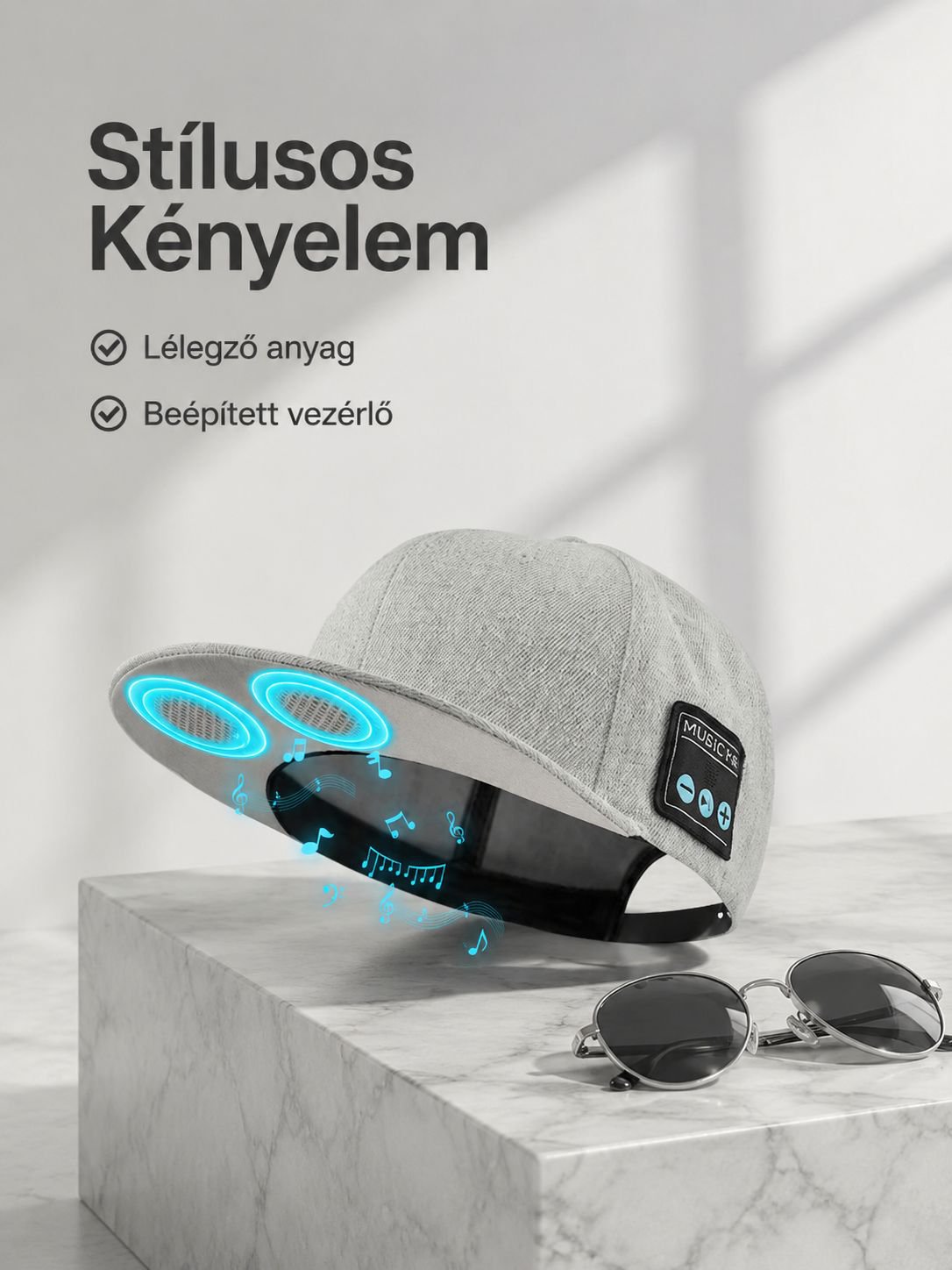Kétszólamú sztereó Bluetooth zenei baseball sapka kültéri sportoláshoz
