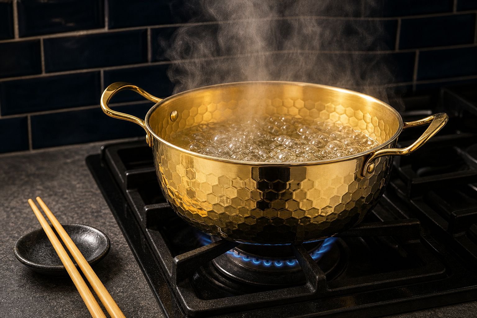 Durable golden noodle pot on induction cooker
