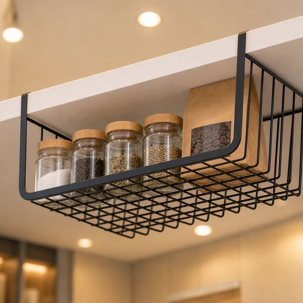 Space-saving no-drill kitchen rack for small kitchens