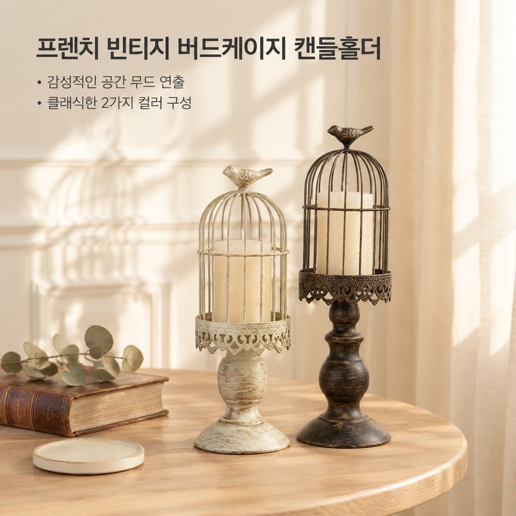 엔틱 유럽풍 철제 새장 캔들홀더 빈티지 촛대 인테리어 웨딩 소품