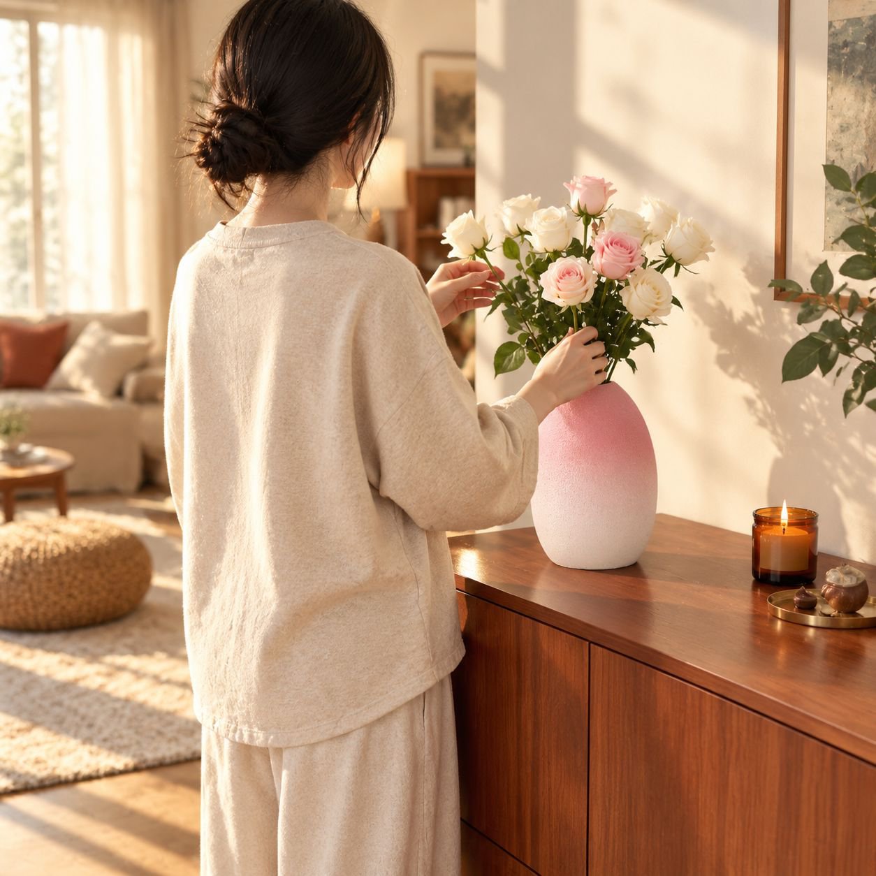 고급 세라믹 소재의 인테리어 화병 클로즈업