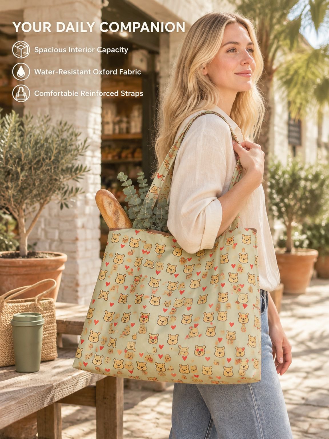 Large-Capacity Waterproof Shopping Bag, Portable Grocery Tote, Oxford Cloth Travel Organizer