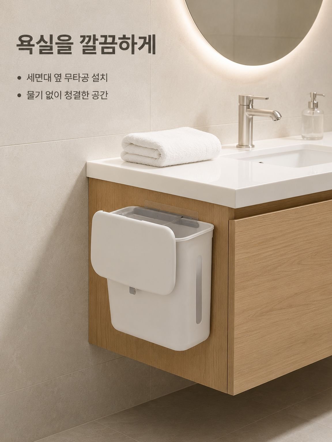 건습 분리형 쓰레기통, 가정용 주방 쓰레기통, 캐비닛 문걸이형 음식물 쓰레기 분리수거통, 슬라이드 커버, 흰색
