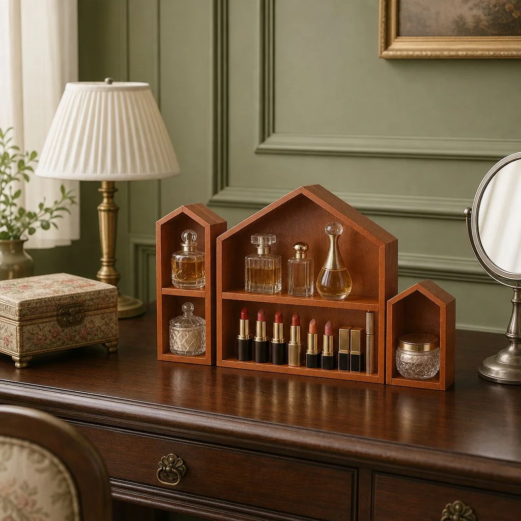 Retro Solid Wood Desktop Display Shelf