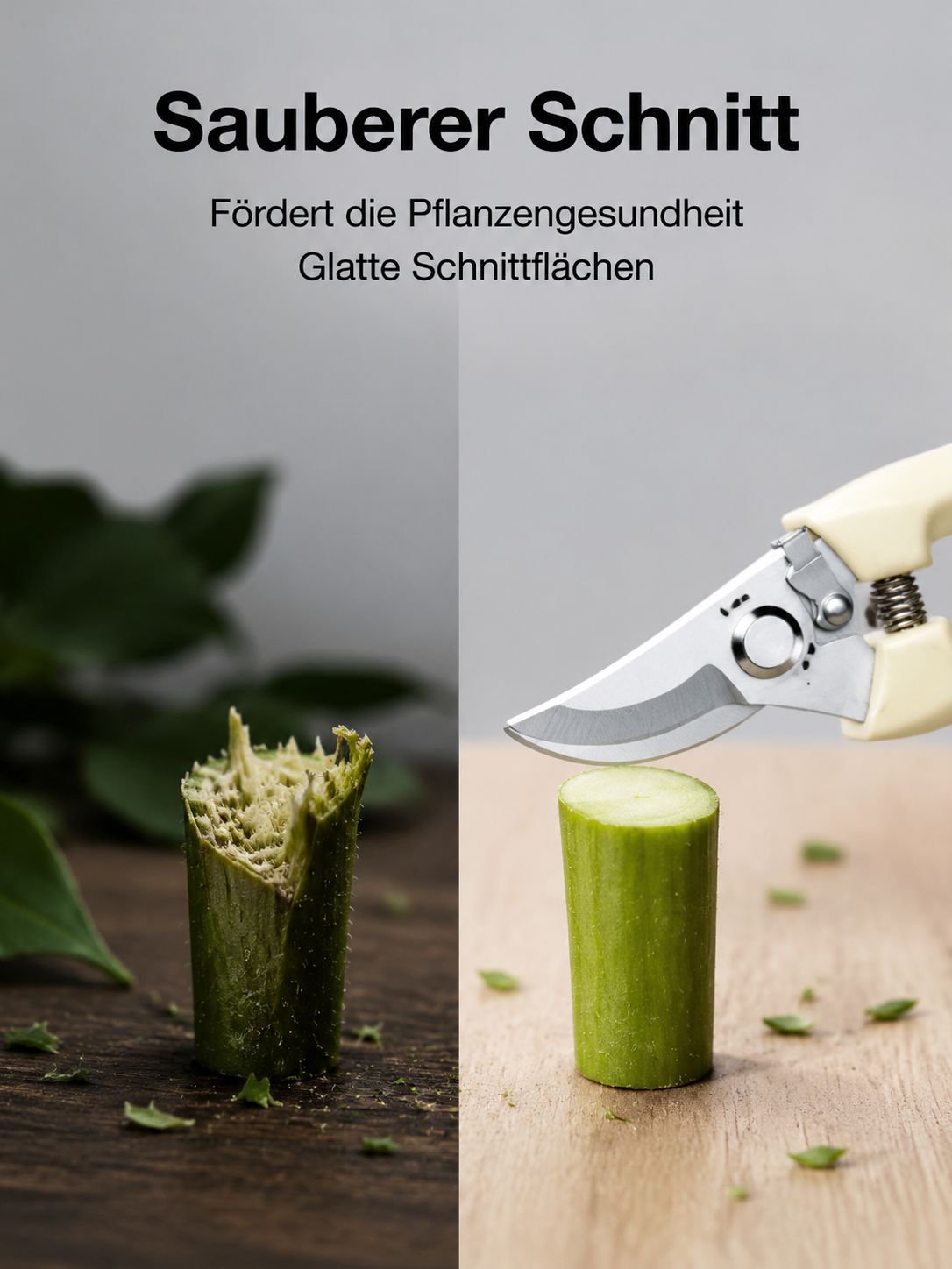 Rostfreie Gartenschere aus Edelstahl auf Holztisch