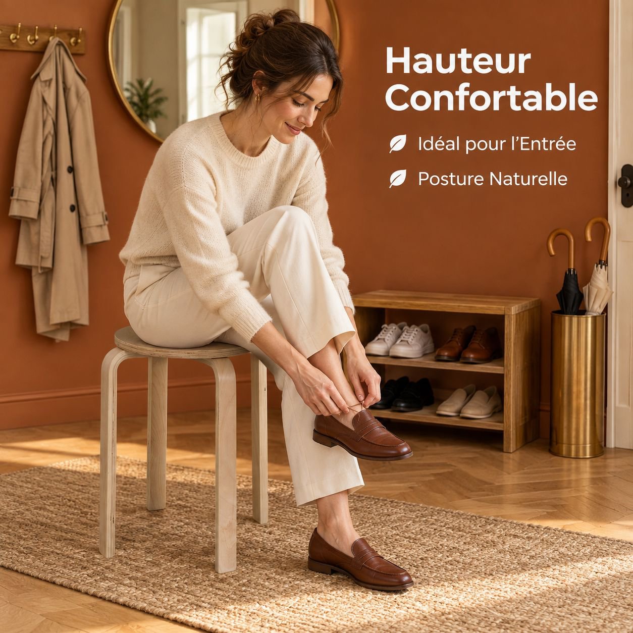 Tabouret domestique en bois massif empilable