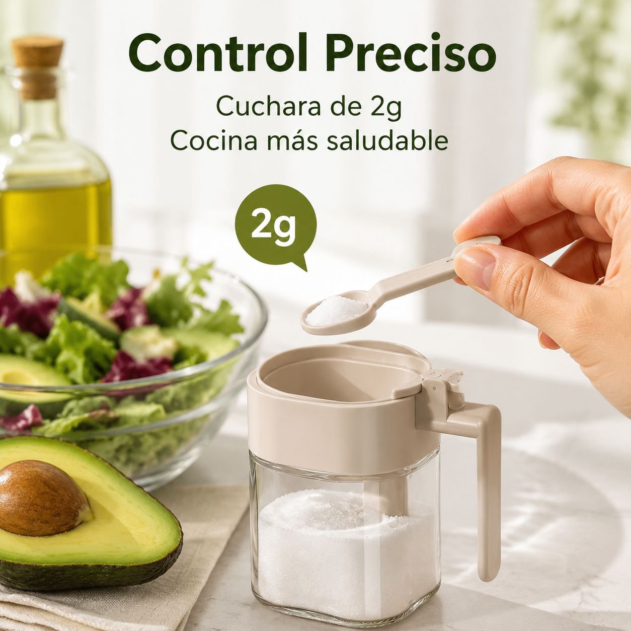 Bote de condimentos sellado y antihumedad con cuchara separada