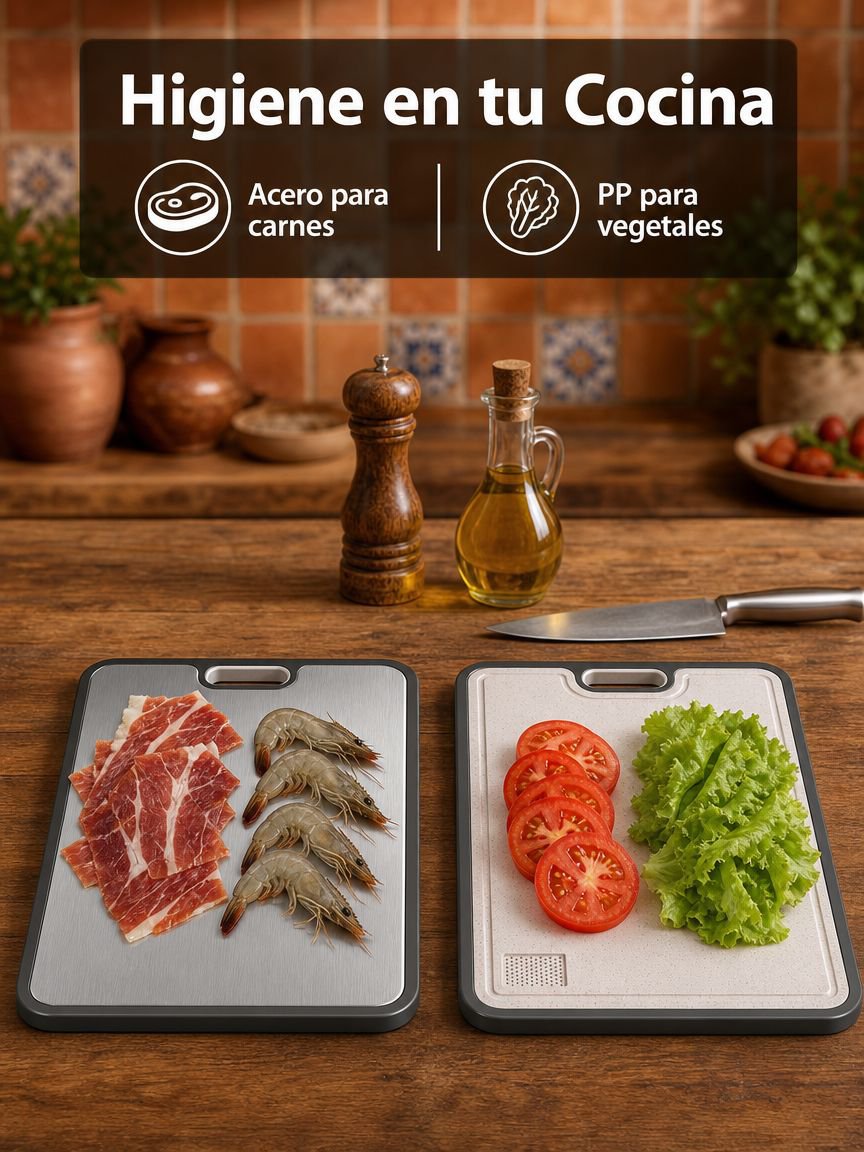 Tabla de cortar multifuncional de plástico y acero inoxidable de grado alimenticio