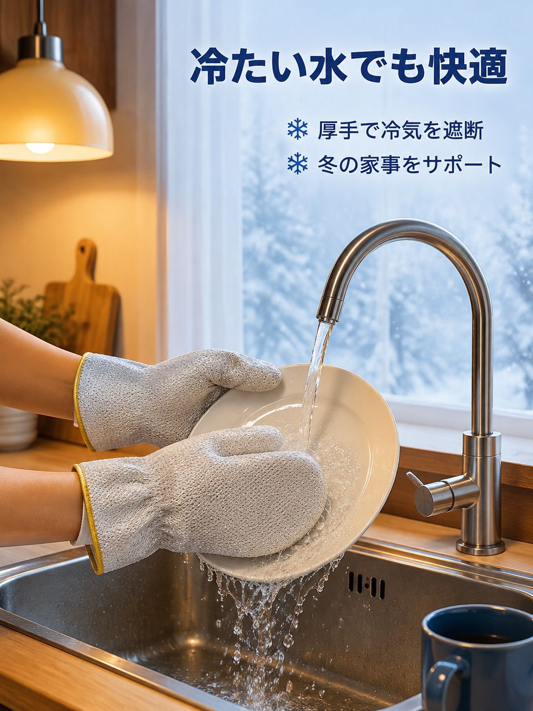 銀の糸を厚くして茶碗を洗う手袋