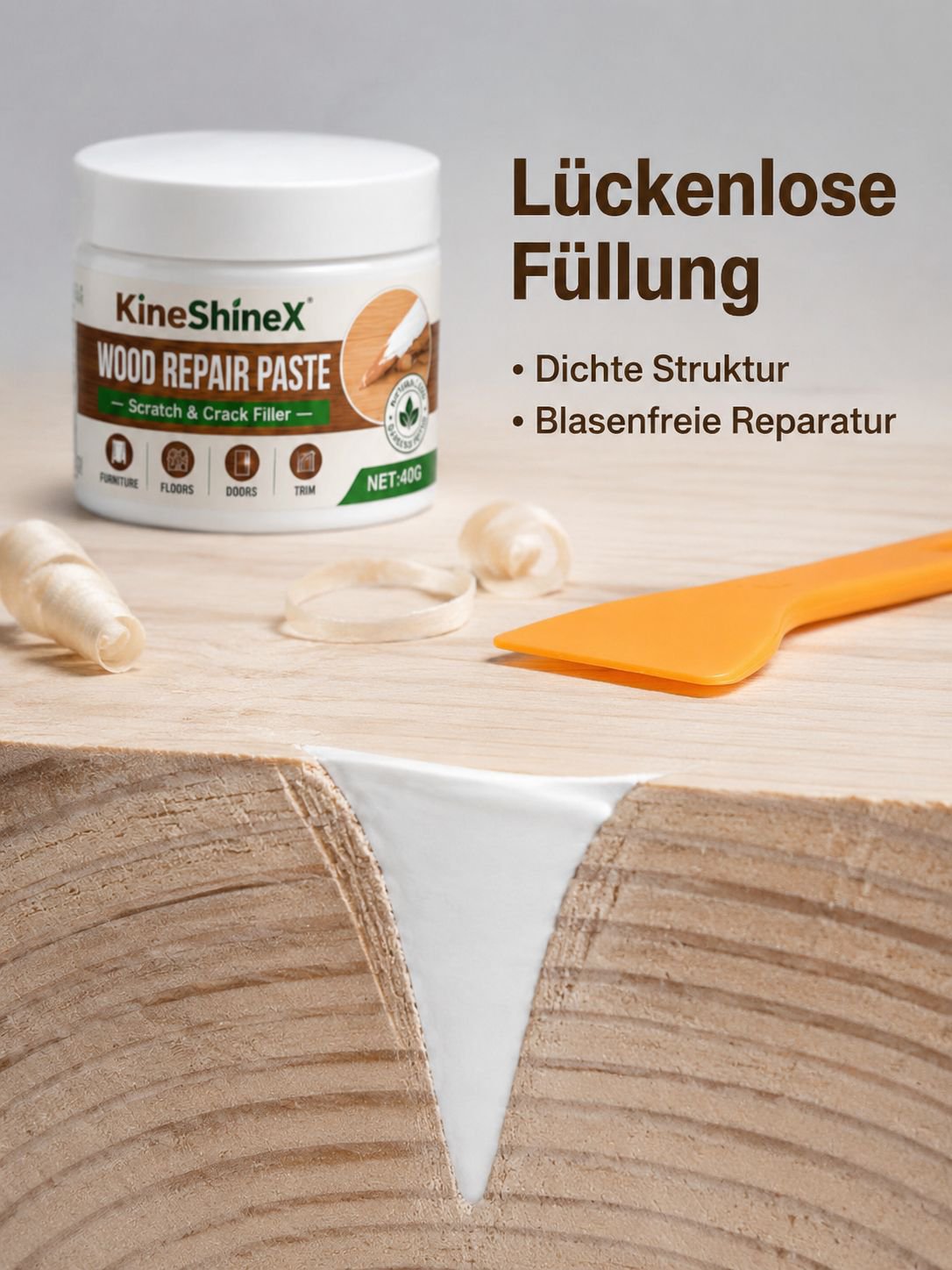 Vorher-Nachher Vergleich mit Möbel Reparaturpaste