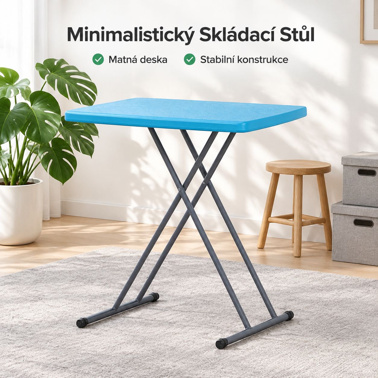 Výškově nastavitelný skládací stůl přenosný čtvercový stůl