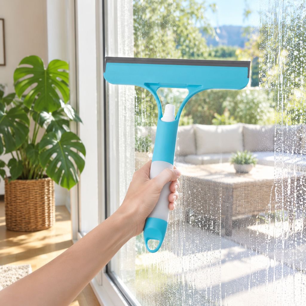 Double-sided window screen cleaning brush tool in use