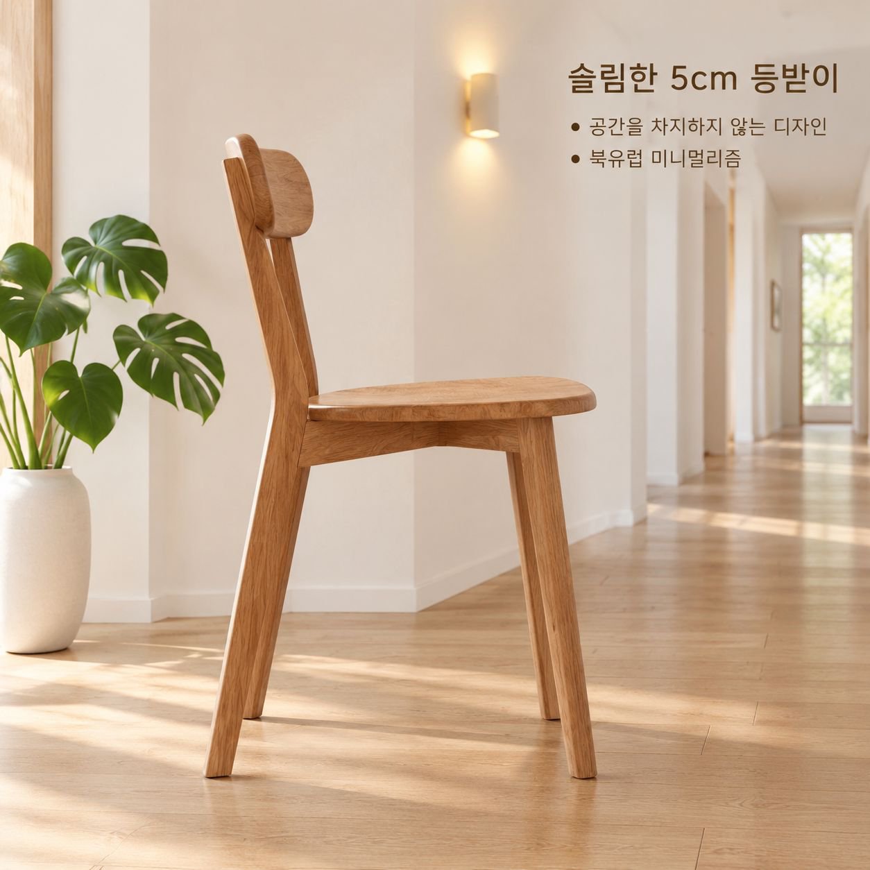 등받이가 있는 북유럽 스타일 원목 다이닝 체어