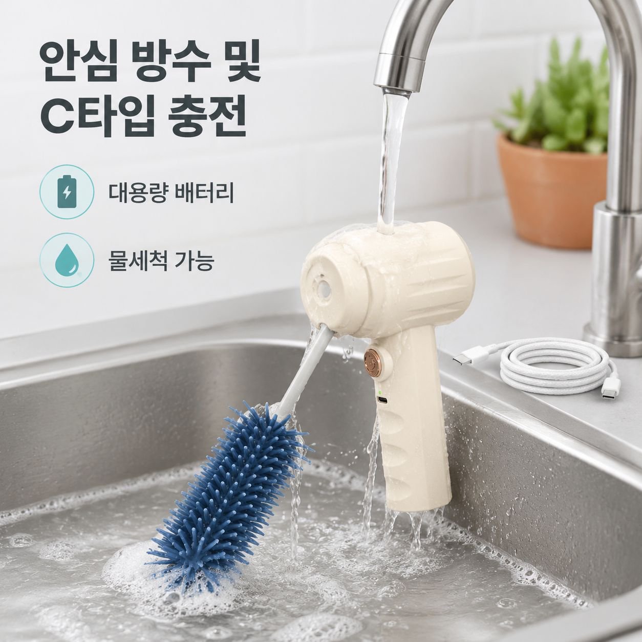 전동 젖병 브러쉬 실리콘 소재 3단 속도 젖병 세척기