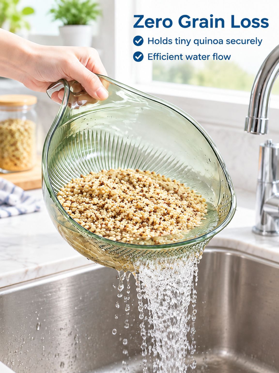 Food rinsing basket with drainage holes