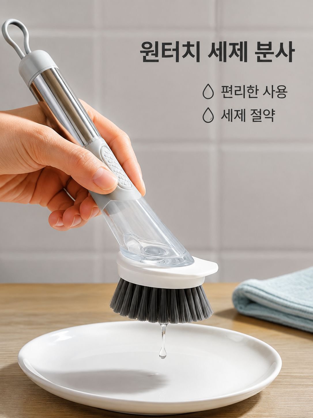 긴 손잡이가 달린 회전식 냄비솔