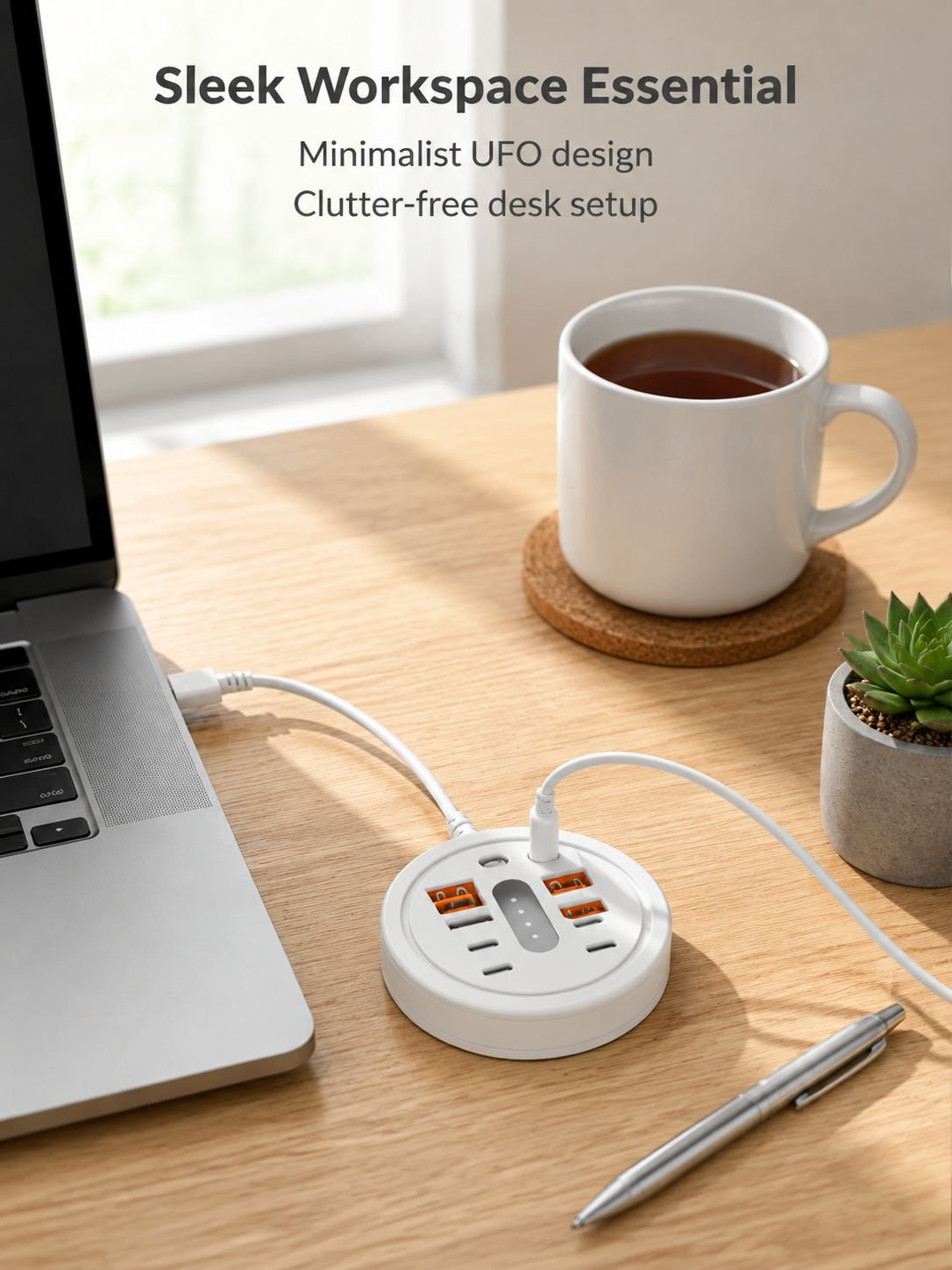 8-in-1 Round Portable Power Strip with USB & Type-C Fast Charging Adapters