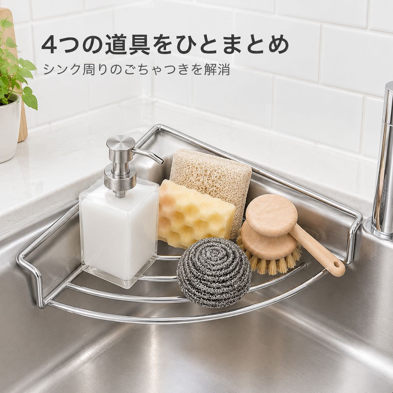 キッチン三角水切りラックシンク収納ラック雑巾収納蛇口周り収納料理用品