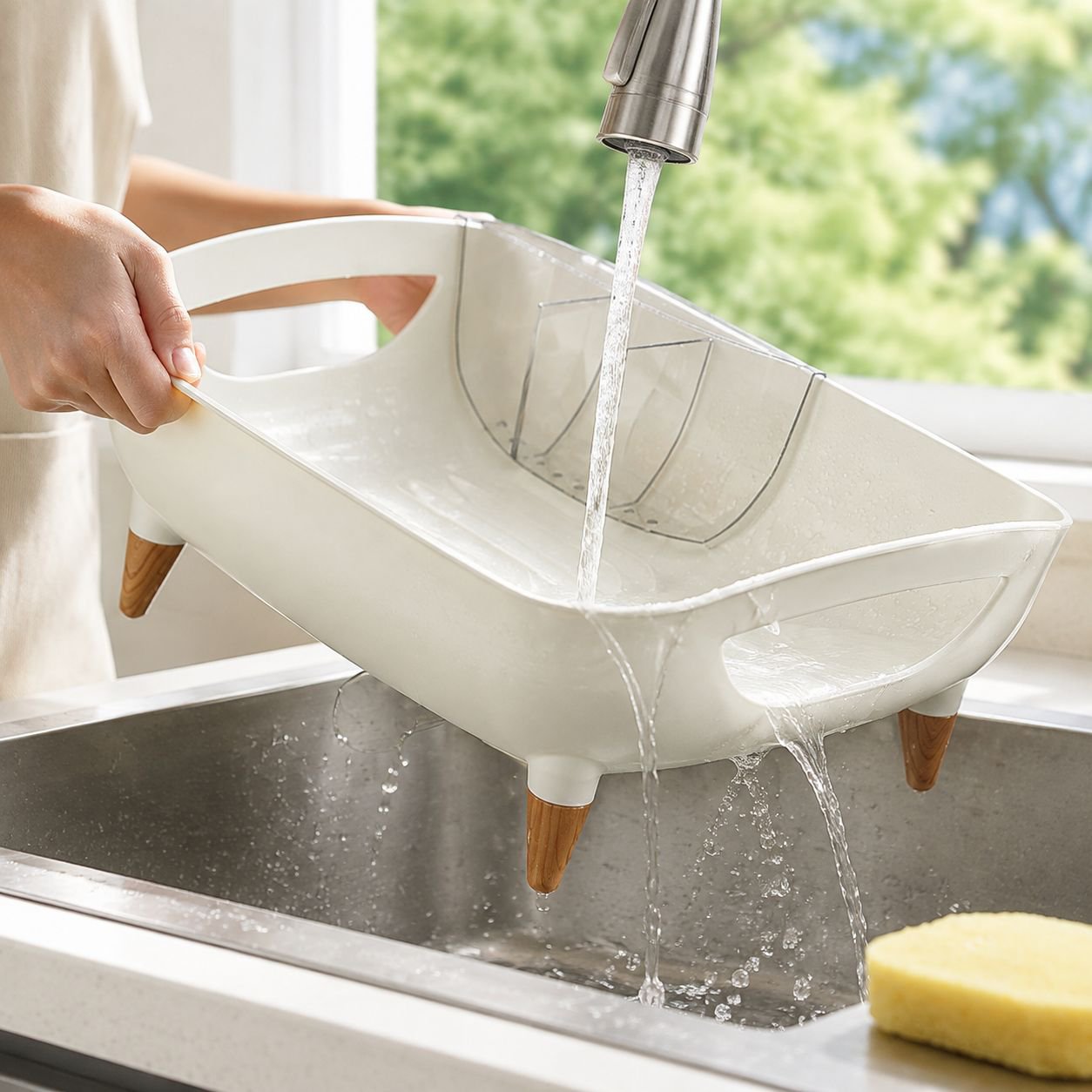 Space-saving kitchen drain rack for dishes and utensils