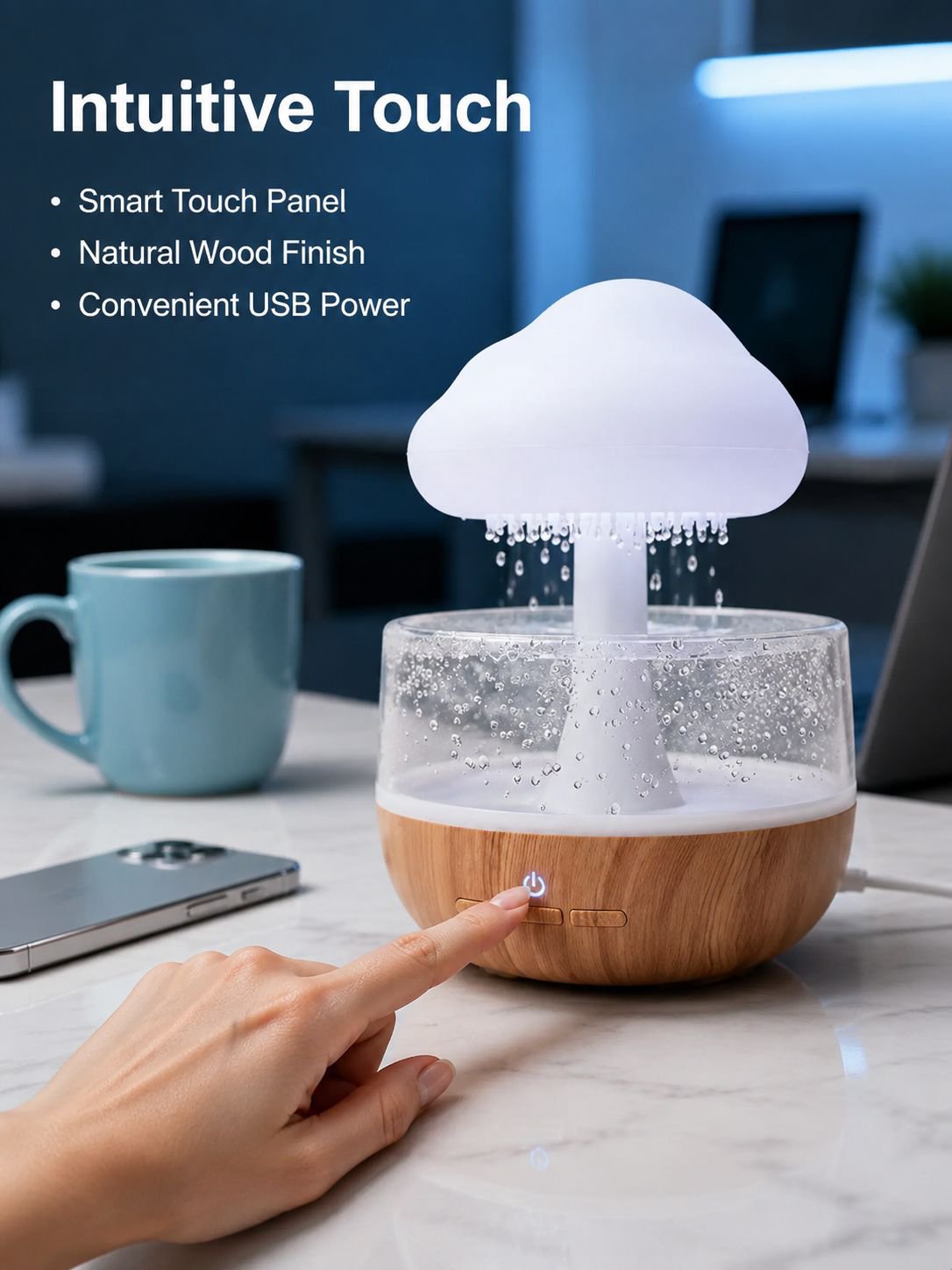 Cloud Raindrop Smart Color Changing Humidifier