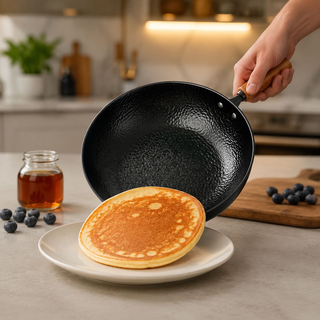 Durable iron frying pan for home cooking