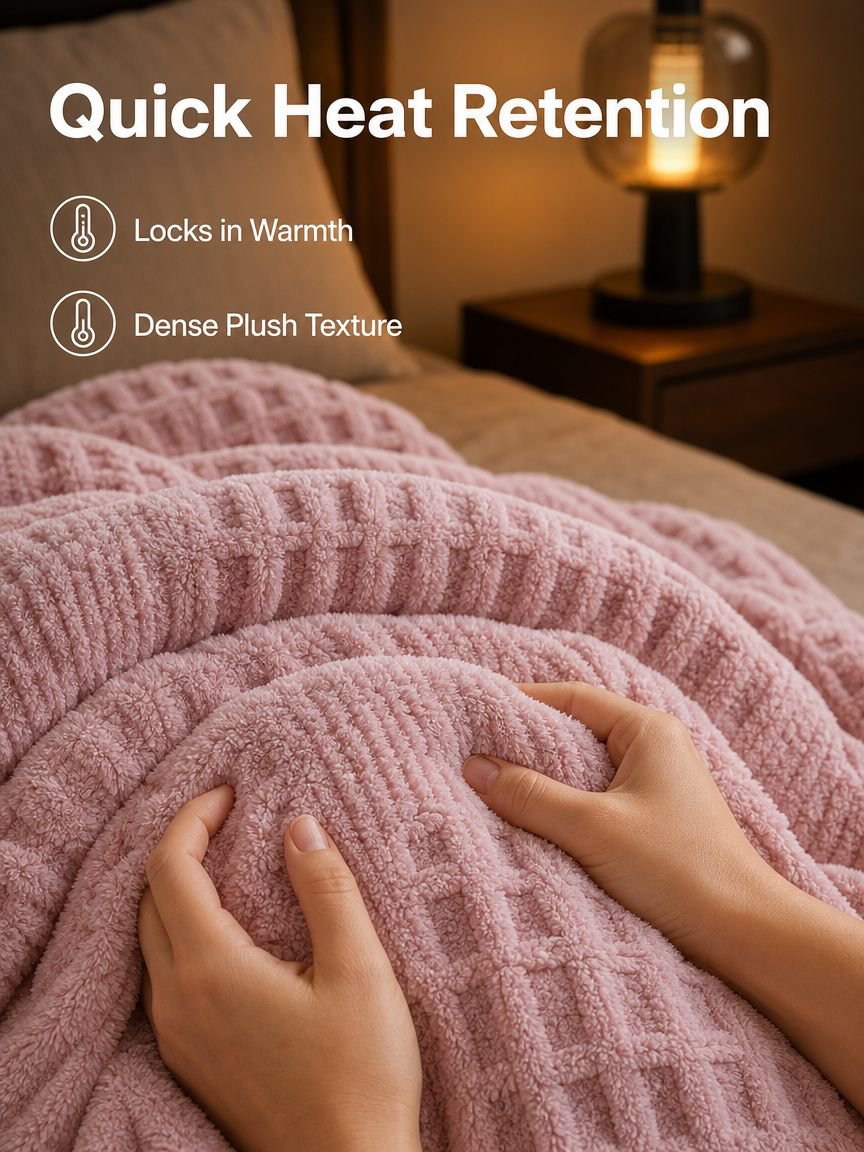 Thick and warm double-sided plush blanket with waffle pattern jacquard