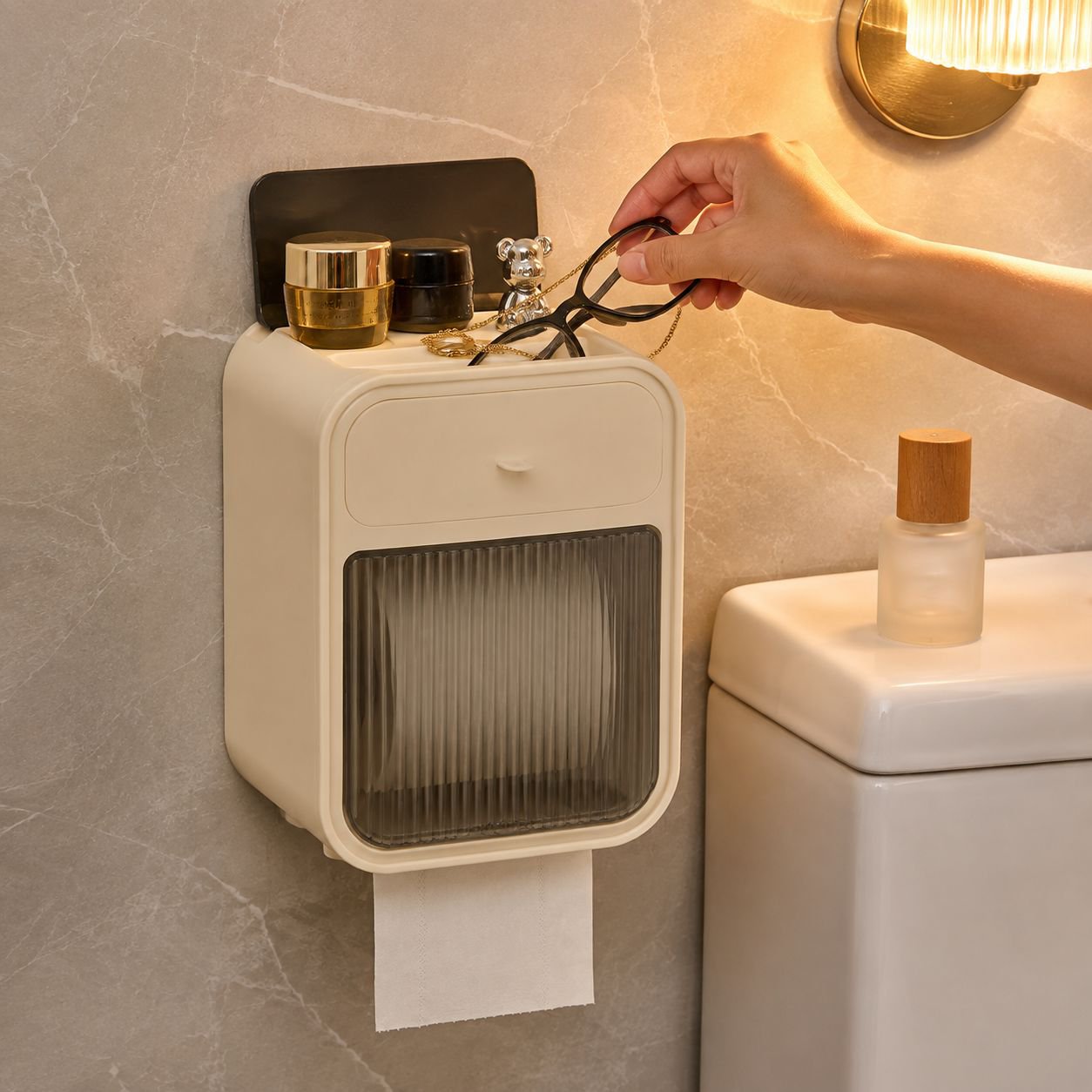 Easy installation tissue box for bathroom