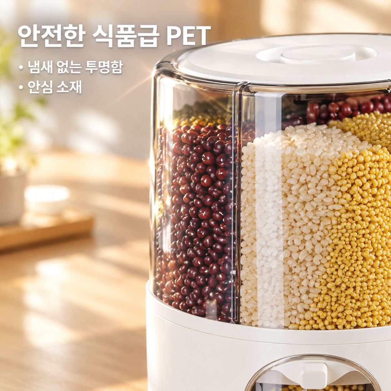 회전식 칸막이 쌀 디스펜서 (해충 및 습기 차단)
