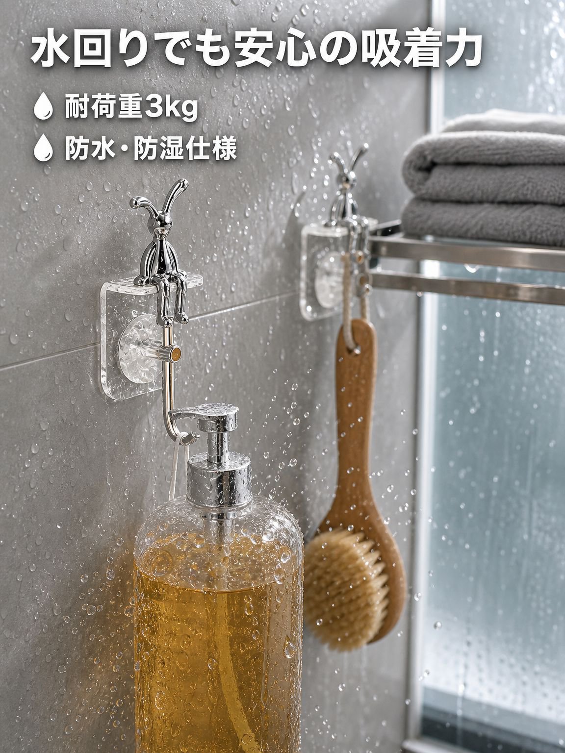 強力粘着高級感クマ型フック