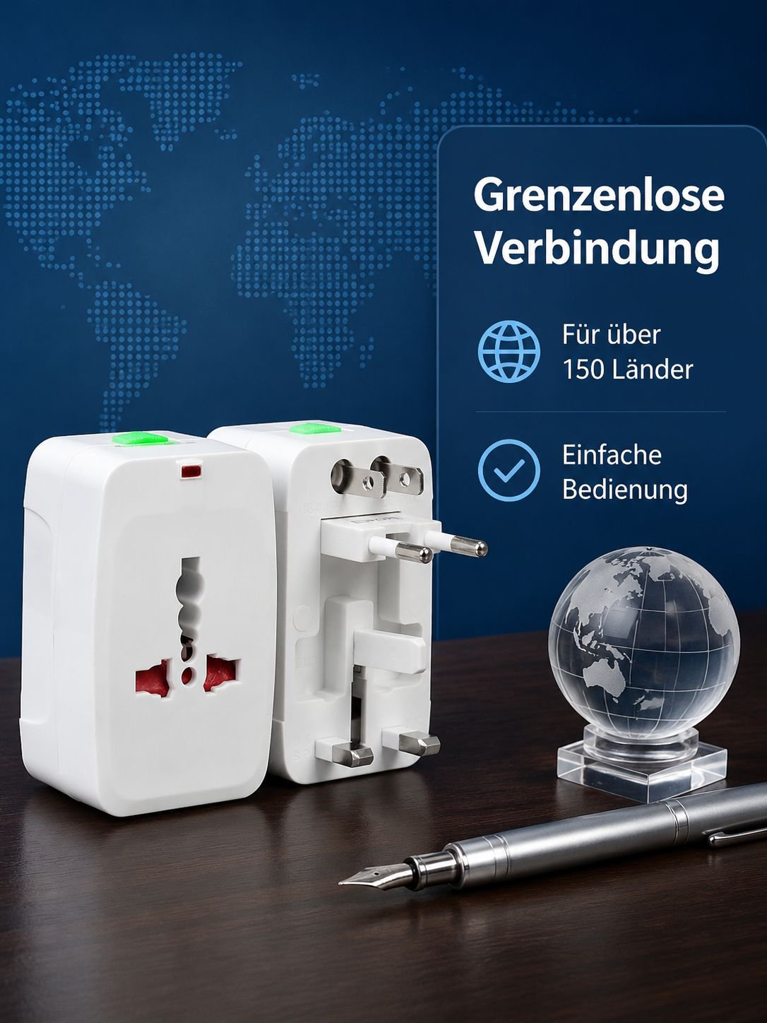 Multifunktionaler Universal-Reiseadapter, geeignet für Steckdosen weltweit