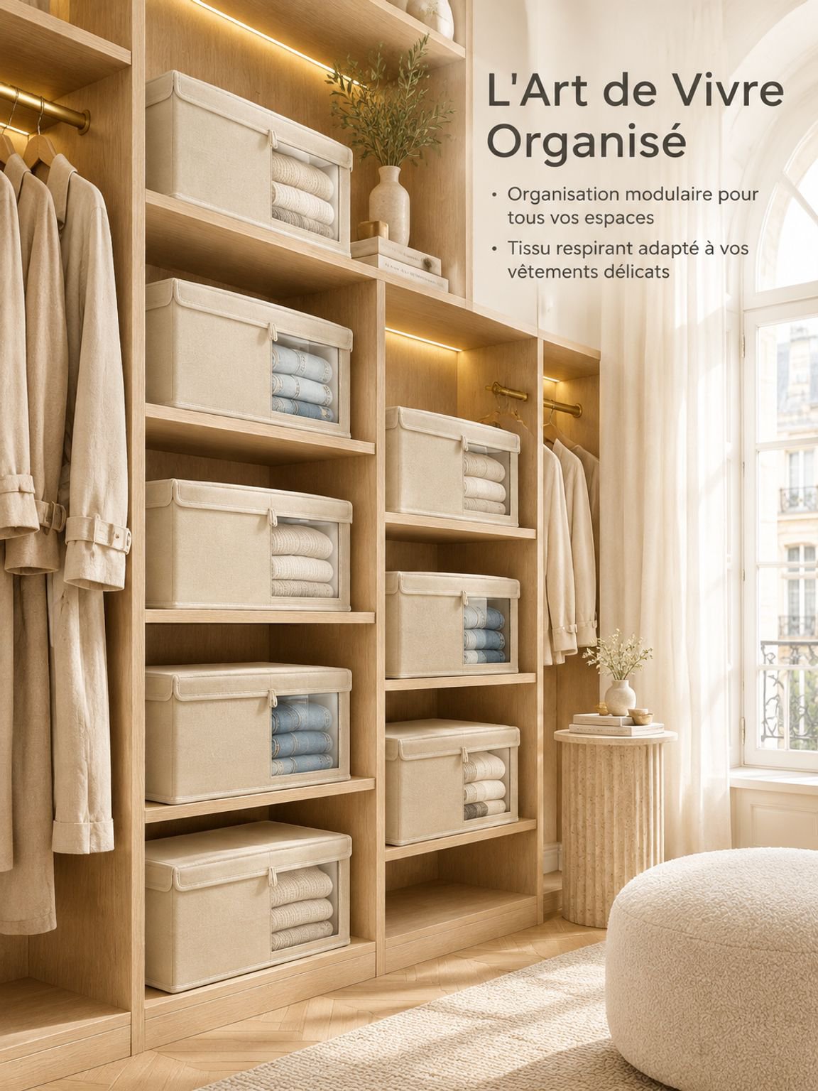 Panier de rangement pliable pour armoire et étagère
