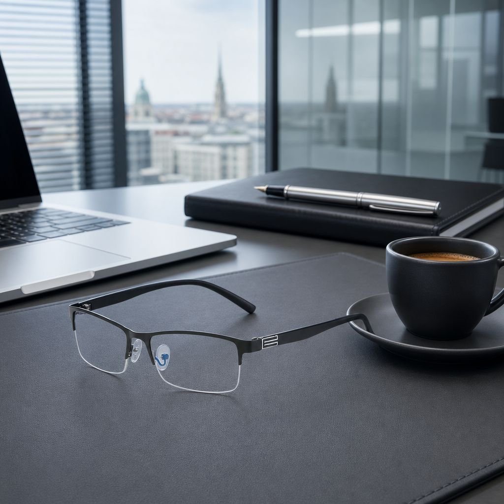 Herren Intelligente Halbrand Lesebrille mit Doppelfokus für Nah- und Fernsicht