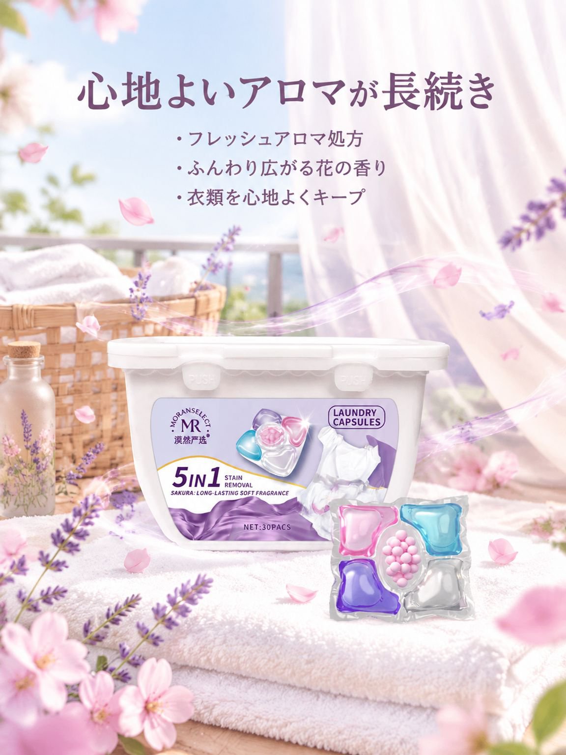 香りが30日間続く抗菌洗濯カプセル