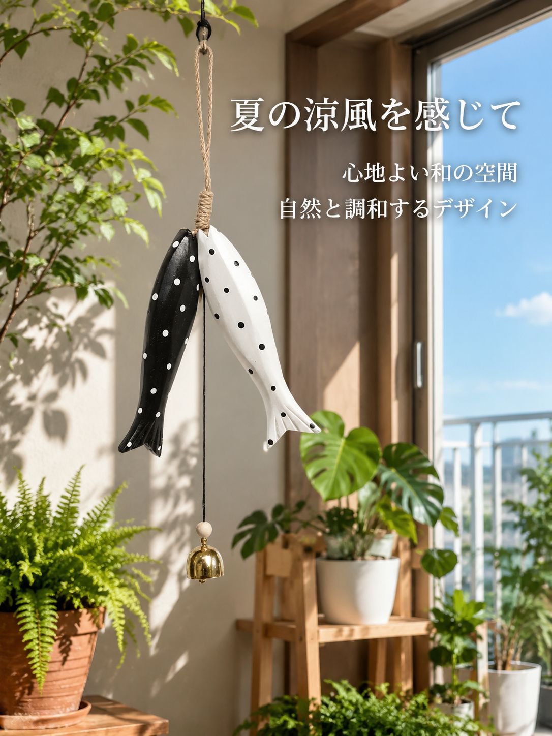 魚型ウッドチャイム 飾り用吊り下げ