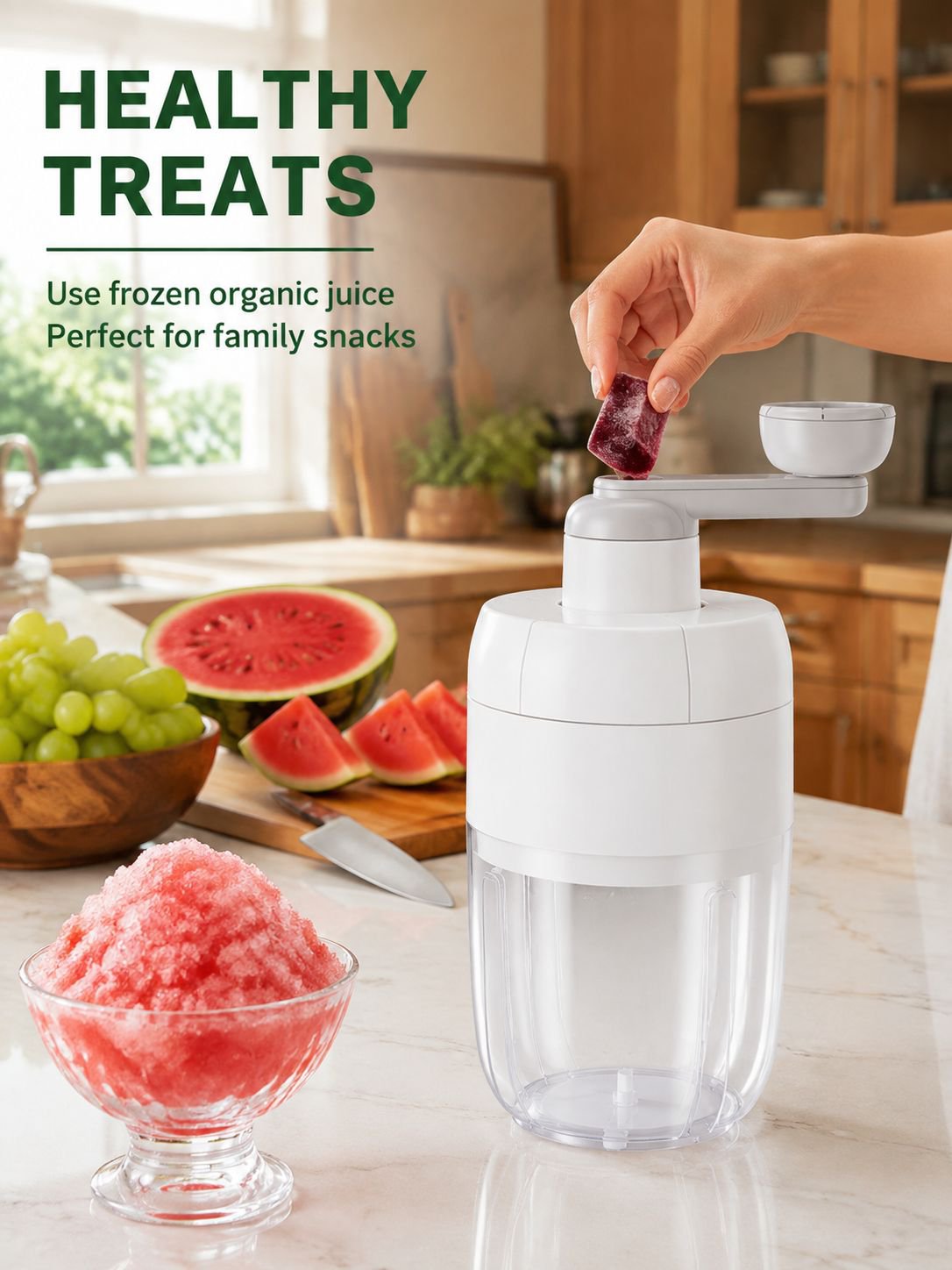 Family using the Home Shaved Ice Machine for refreshing desserts