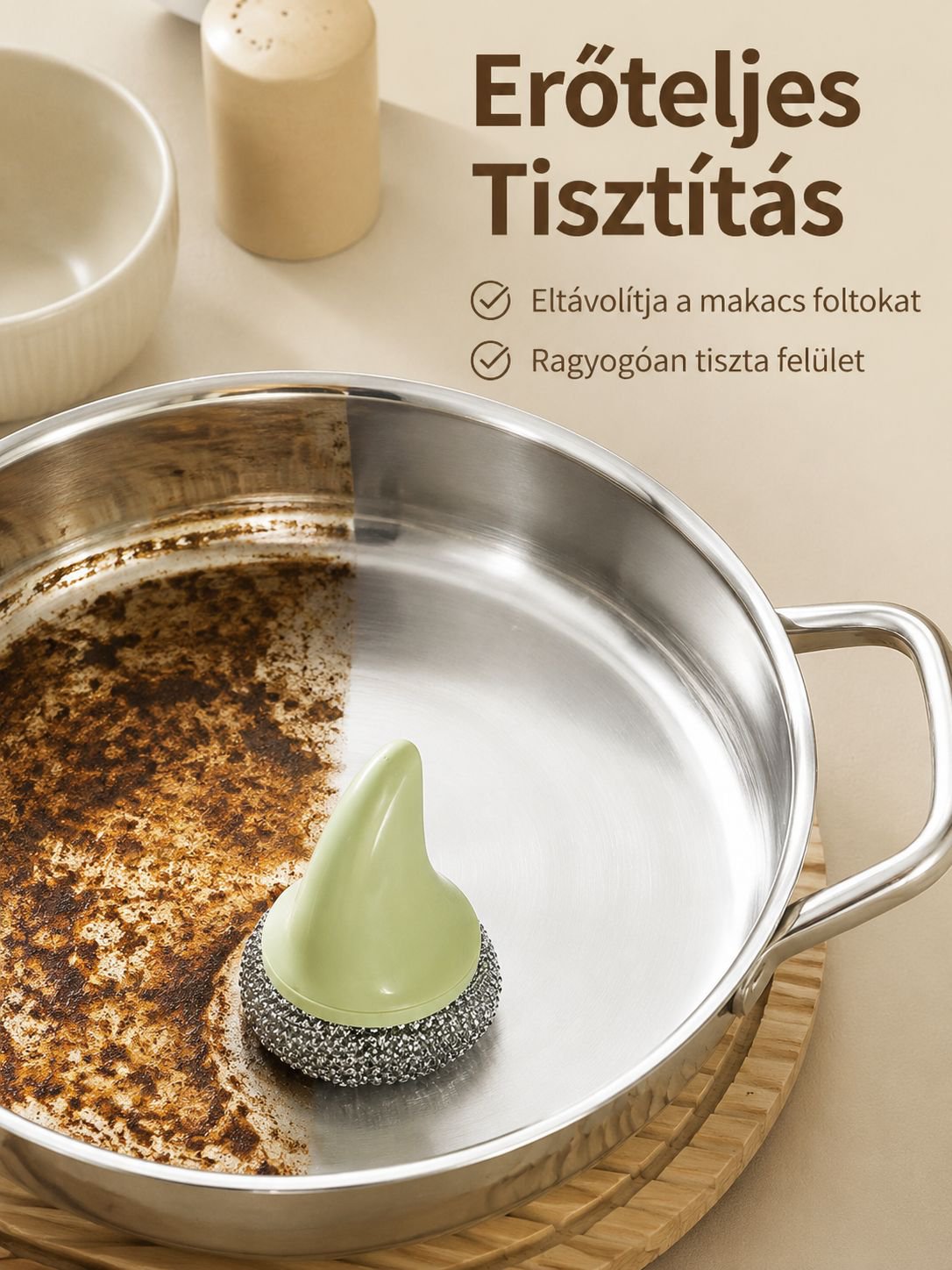 Ergonomikus fogantyúval ellátott edénykefe