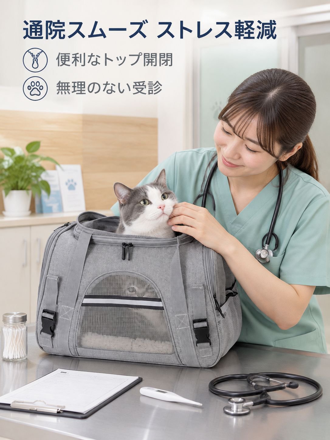 複数箇所から出入りできる猫用キャリーバッグ。お出かけ用の持ち運び可能な屋外用猫用キャリーバッグ。