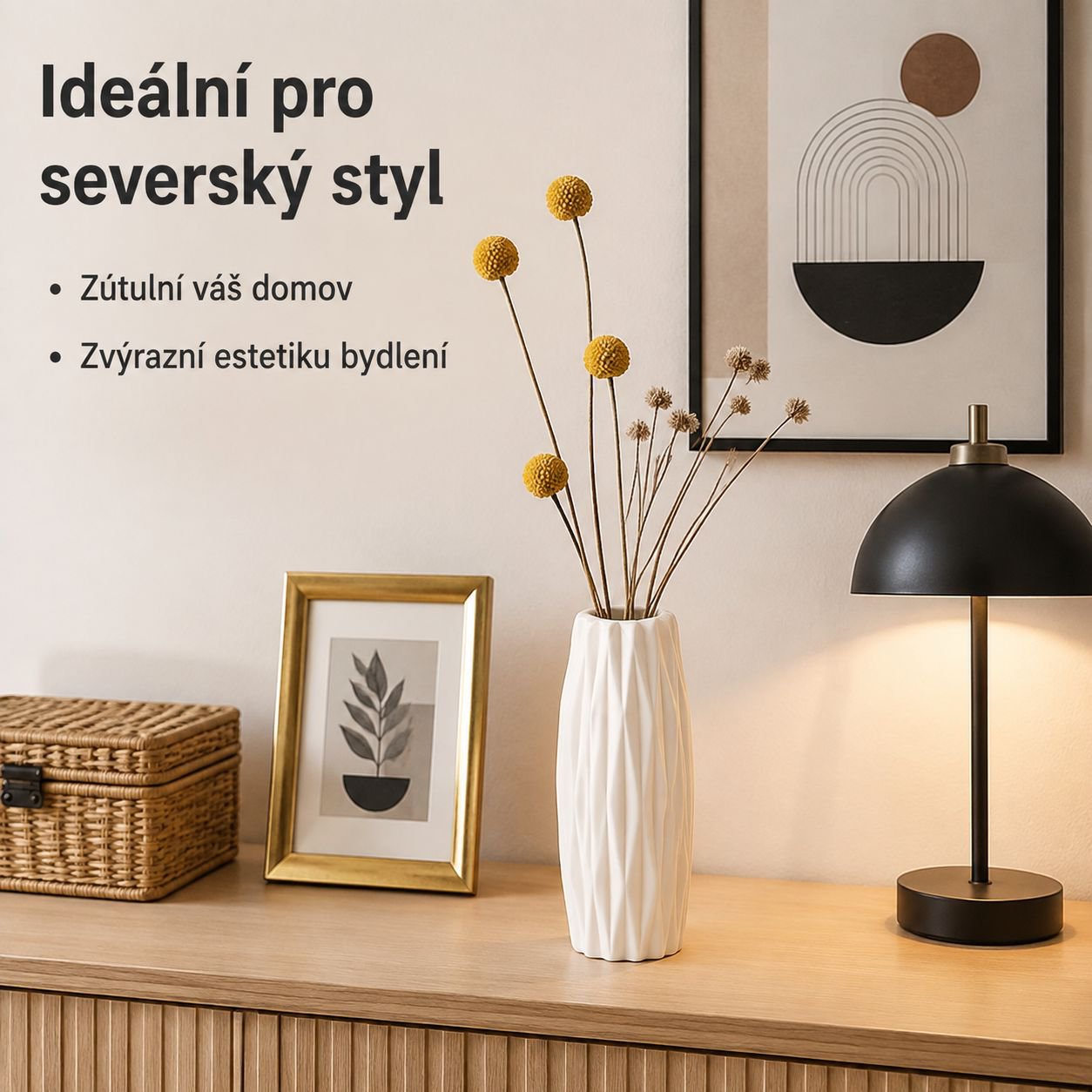 Váza s umělými květinami na ozdobu