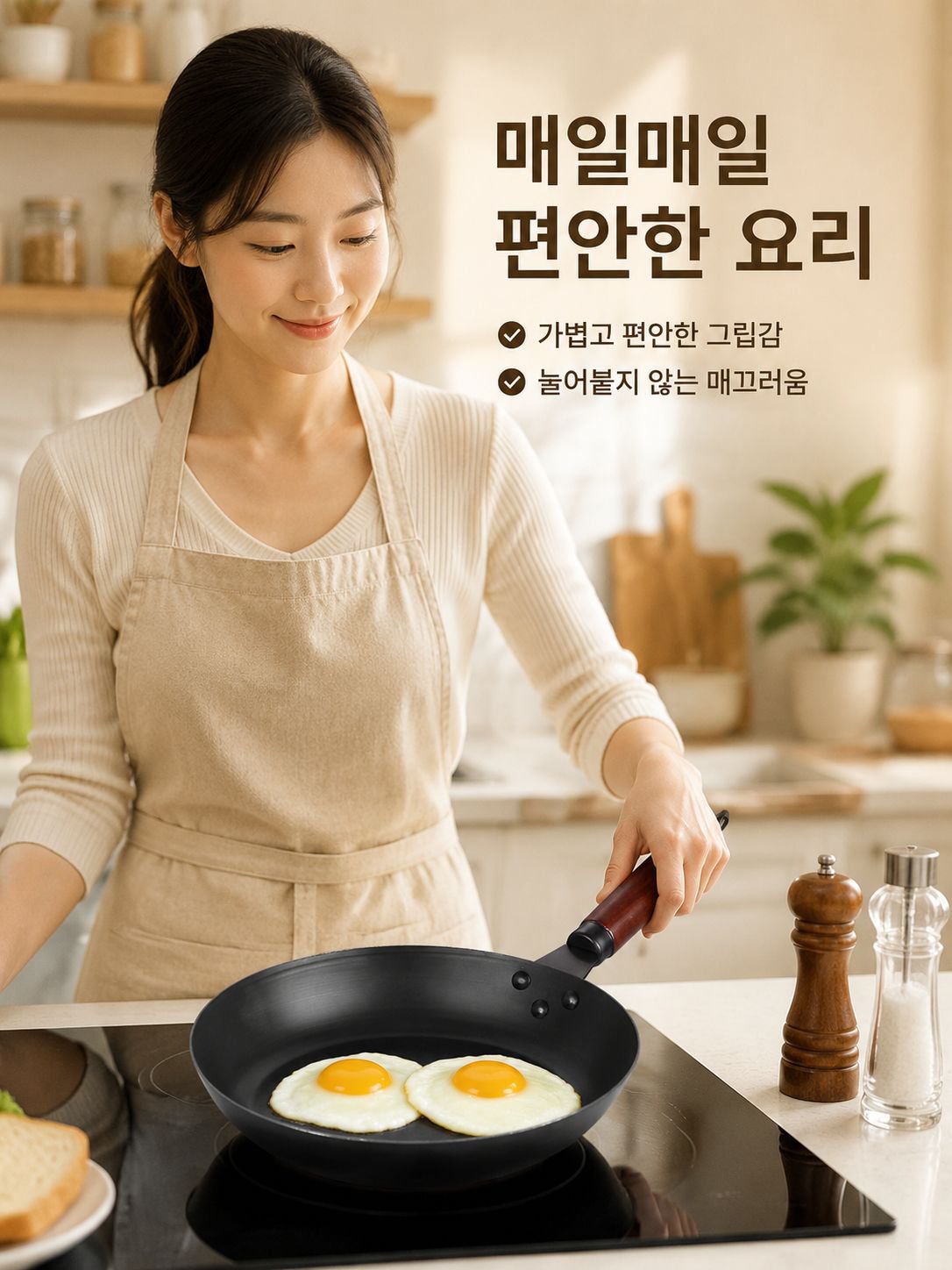 스테이크용 프라이팬 요리 장면