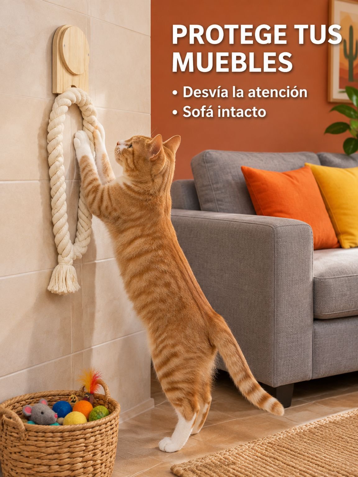 Rascador para gatos de montaje en pared con cuerda resistente