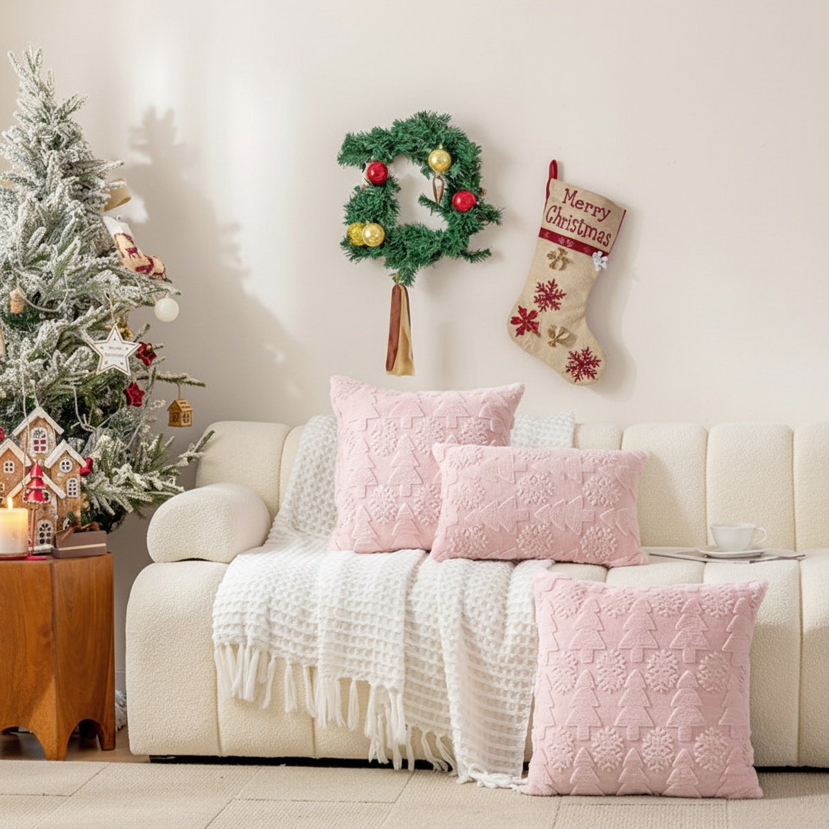 Housse de coussin à flocons de neige pour Noël