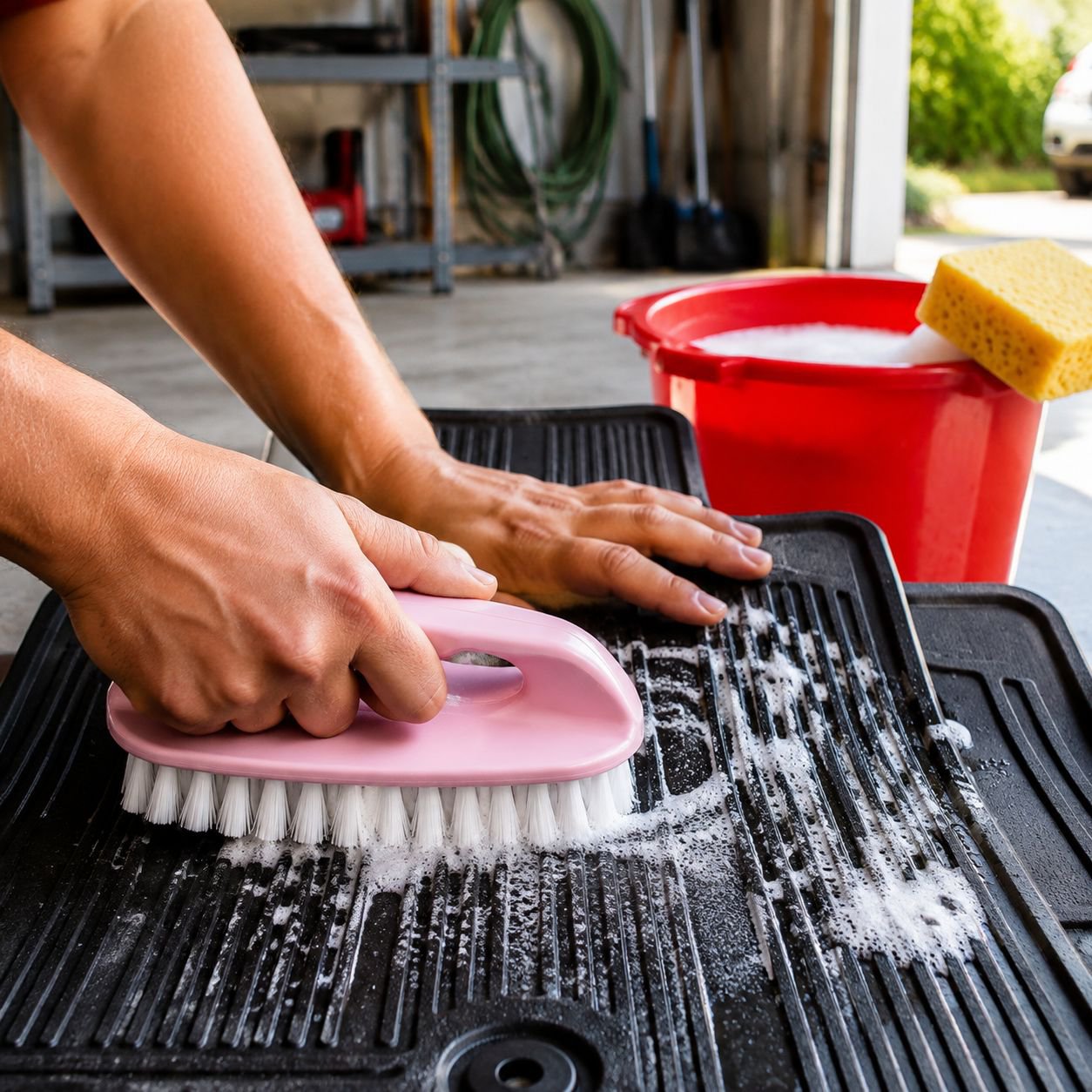 Easy-to-hold plastic laundry brush for daily use