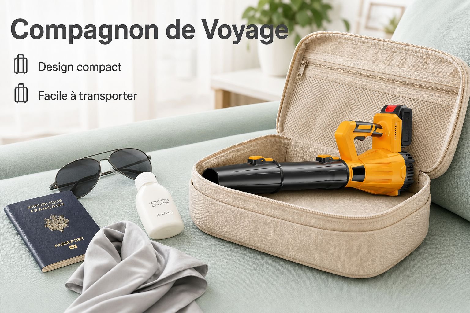 Sèche-cheveux portable à grande puissance, batterie au lithium